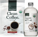 自然力量 有机清洁咖啡 + 有机MCT Oil Bundle — 100%纯椰子 MCTs & Mold & Mycotoxin Free Coffee — 非GMO, Keto, Paleo,和 Vegan — 12 Oz Bag和16 Oz Glass Bottle