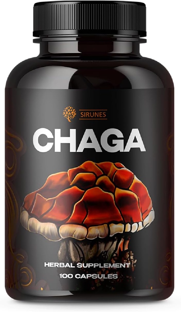 SIRUNES 蘑菇 补充 Chaga 蘑菇 Capsules 100 Capsules – 1000mg 天然有机蘑菇 配 Chaga 蘑菇 Powder – 抗氧化剂 补充 免疫支持 能量靴