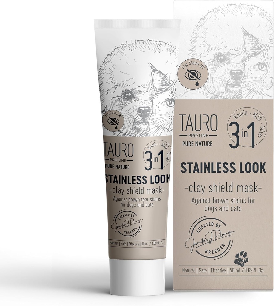 Tauro Pro Line Clay Tear Stain Refer for Dogs - See, Ears, Mouth, Gentle Groming Product for Dogs, Pupppy & Cat (Stainles Look - 1.69 Fl Oz) (英语).