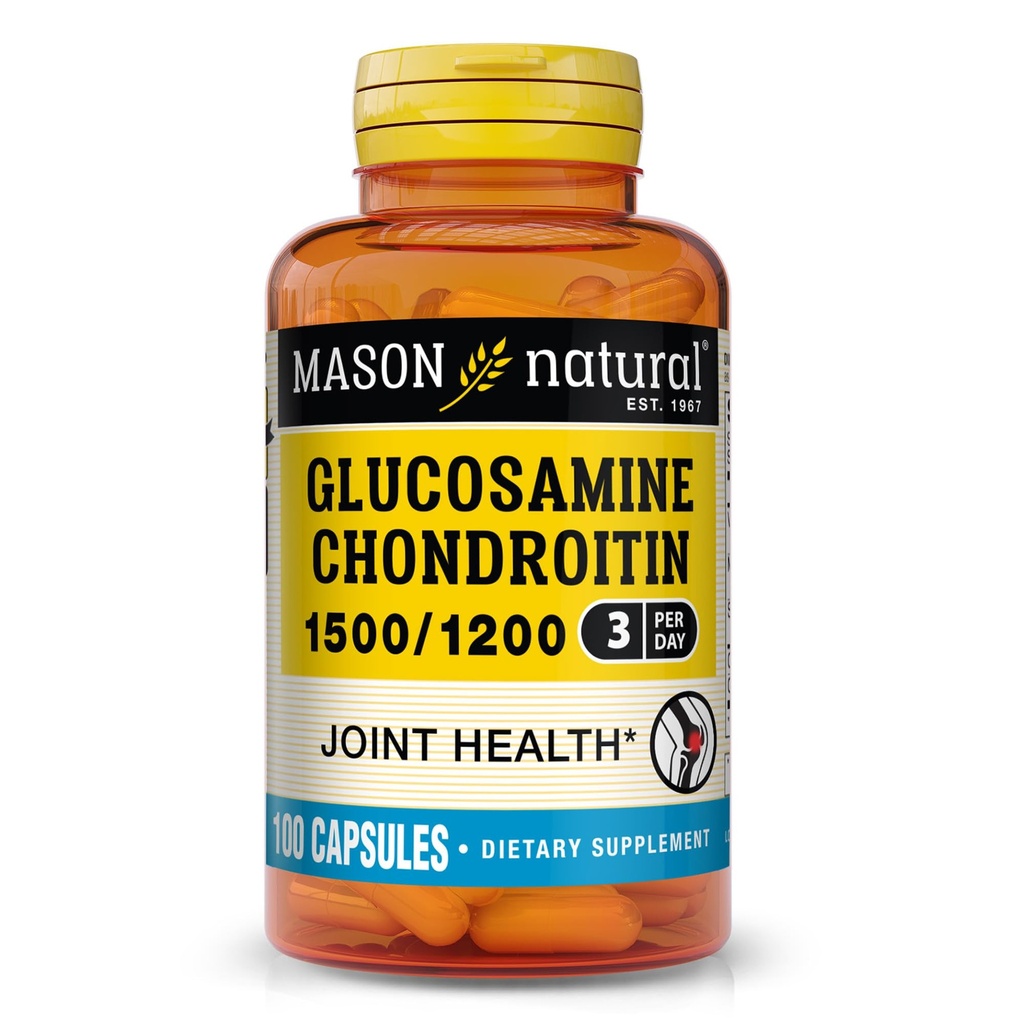 MASON NATURAL Glucosamine Chondroitin 1500/1200 与维生素C、支持共同健康促进正常灵活性和流动性*、100卡普尔、1个月供应
