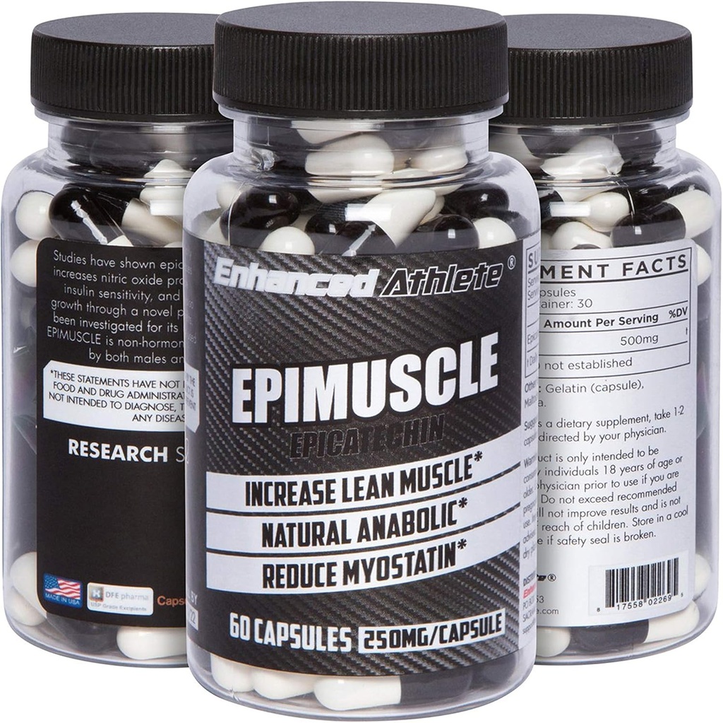 增强型Athlete Epimuscle - 天然麻醉剂, 增加精液质量, 减少 Myostatin, 250mg纯埃皮卡特钦/ 60 Capsules