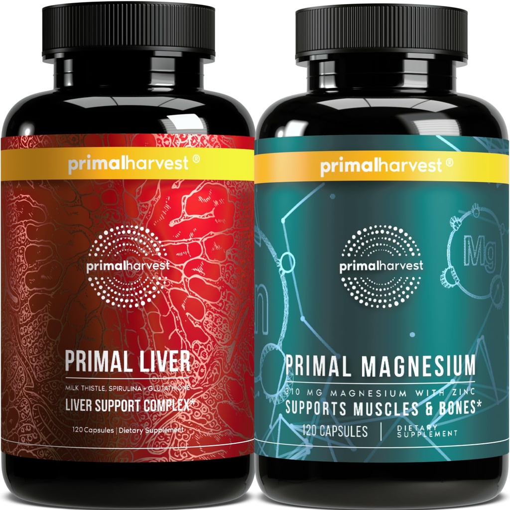 Primal收获套装的男女镁补充剂和肝脏补充剂