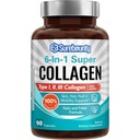 多Collagen综合体,I型,II型,III型,6-in-1型超Collagen 配有维生素C,Hyaluronic酸,Biotin,Turmeric,黑辣椒,Keto,90 Capsules