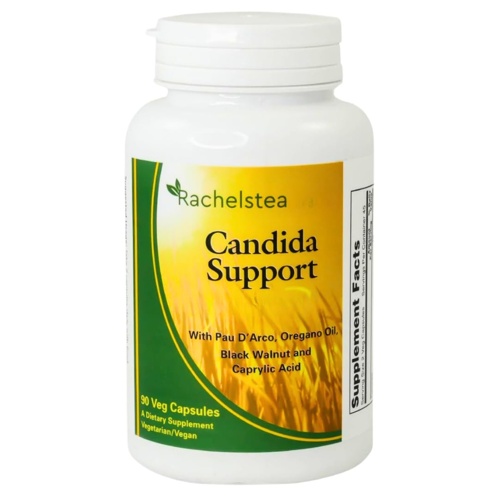 Rachelstea Candida Support, Intestinal Flora, 配有PAU D'Arco, Oregano Oil, Black Walnut, 和 Caprylic Acid, 90 Veg Capsules, A 饮食蔬菜/蔬菜补充品