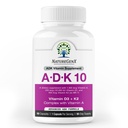 ADK 10 – ADK 维生素补充 → 高概率维生素 A, D3(10,000 IU) & K2 MK-7用于骨骼,心脏和免疫健康 → 90 Tiny Capsules → 3个月供应 → 非GMO, Gluten Free