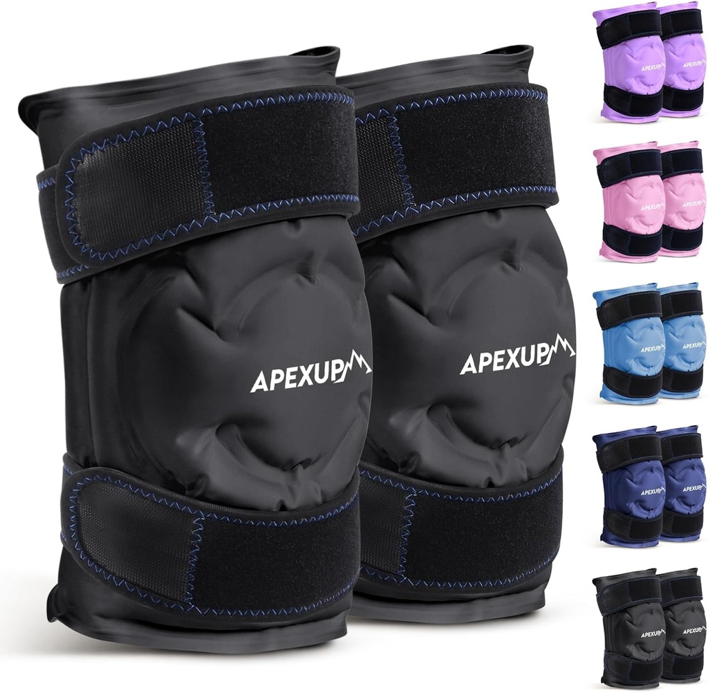 APEXUP 膝盖疼痛救济冰包、外科手术后大面积可重复使用的包装、受伤的软胶冷包、背部疼痛救济、肩部、肘部、安克尔和腿部(黑色、L、2PK)