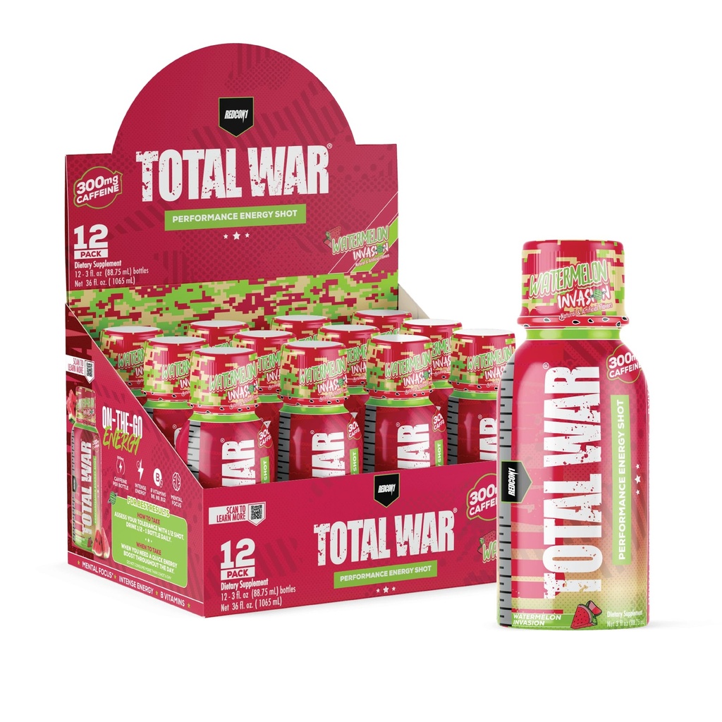 REDCON1 总战前工作能源射击 - 300mg Cafeine Shots with B Vitamins & 0 Sugar - Long-Lasting Energy Shot for Focus Support - Fuel your Workout or Workday - 西瓜入侵(12个计数)