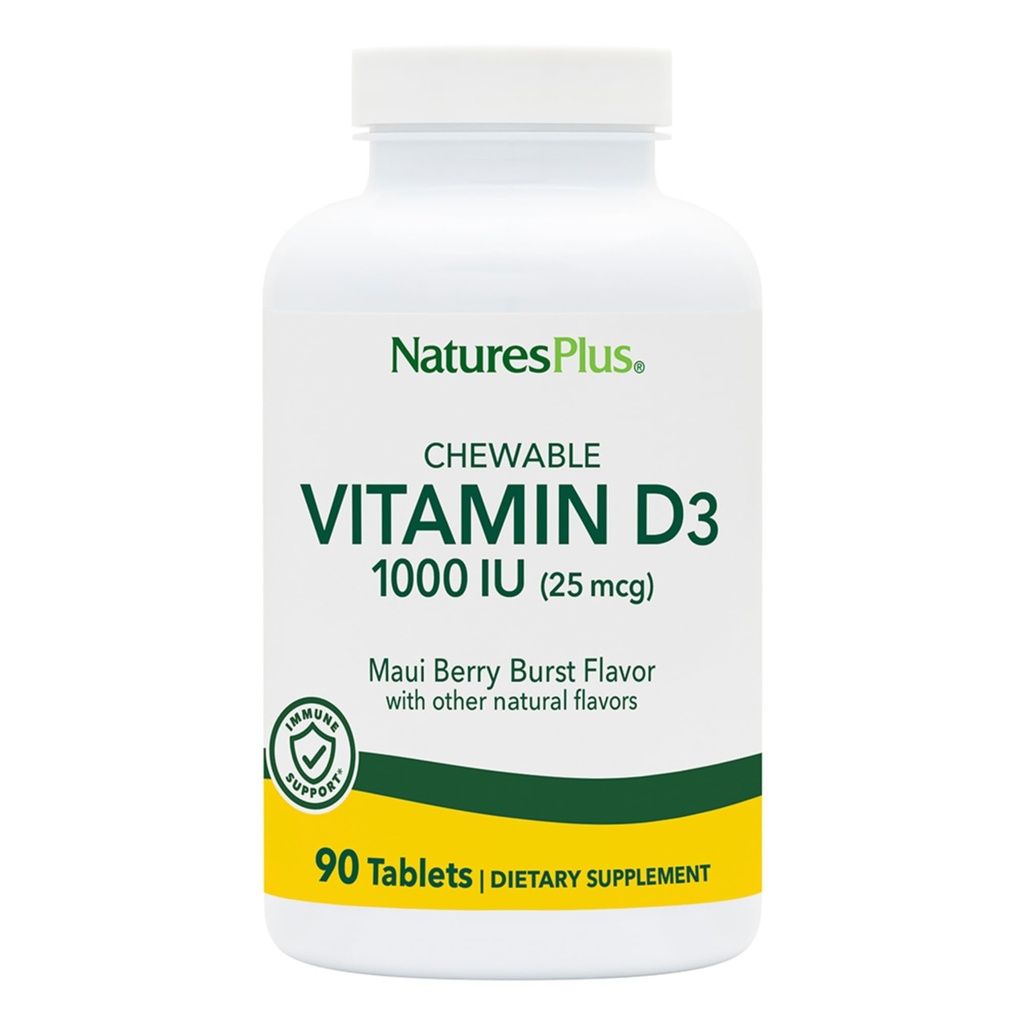 NaturesPlus 维生素D3 (1000 IU) - 90 菜板,毛伊贝里·布尔斯特·弗莱沃尔 - 蔬菜,格卢滕免费 - 90 服务
