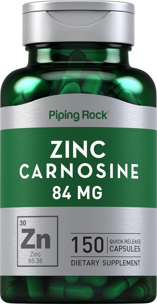 (原始内容存档于2018-03-26). Piping Rock Zinc Carnosine Supplement | 84mg | 150 Capsules | 非GMO, Gluten Free