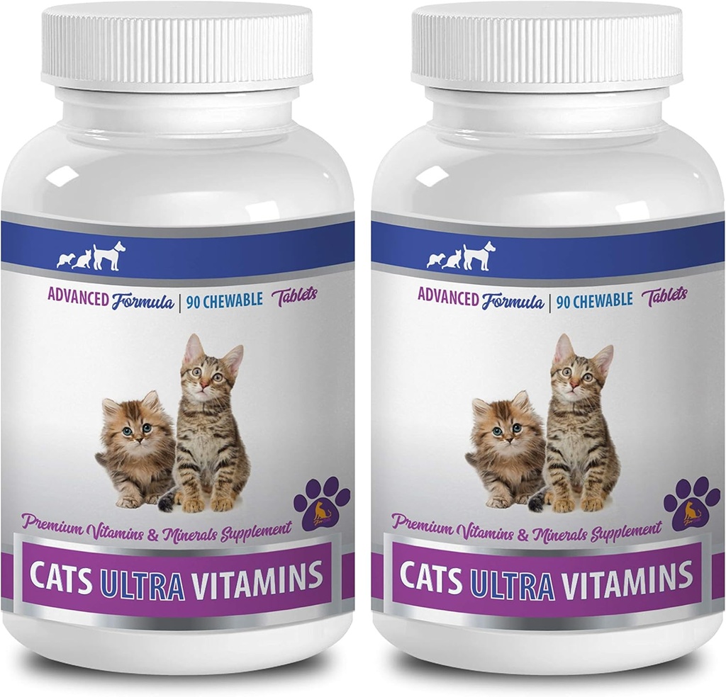 猫类免疫系统维生素 - 猫类的超维生素 - 健康矿物与维生素配方 - Chews - 猫类钙补充剂 - 2瓶(180 处理)