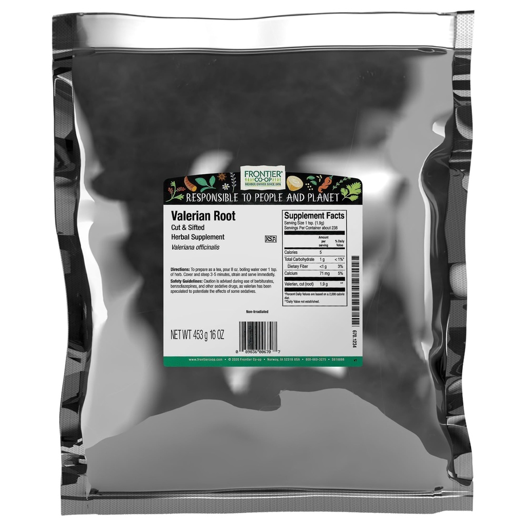 Frontier Co-op Cut and Sifted Valerian Root 1lb, Kosher - 用于瓦莱里安根茶,DIY 补充卡普尔,床位公式和睡眠枕头
