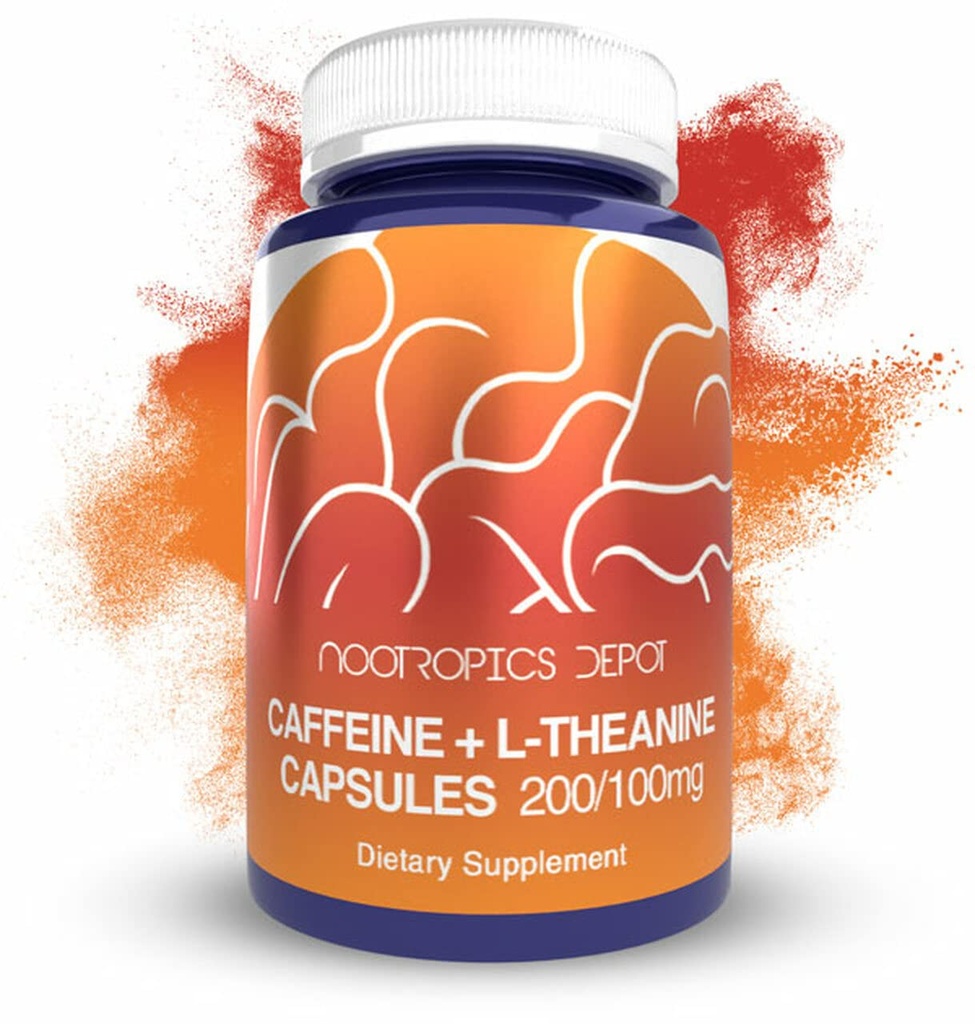 诺特罗宾咖啡因和L-Thenine Capsules 含200mg的咖啡因和100mg的L-Thenine 天然补充 + 能量促进 + 精神焦点 + 警觉 + 咖啡替代品