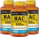 Mason Natura NAC N, Acetyl, L, Cysteine 500 mg, 6个月供应, 支持正常细胞健康, 免疫系统促进器, 一般健康, 3 Pack