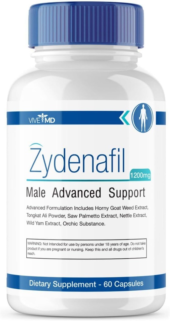 VIVE MD Zydenafil Pills for Men 高级公式 - Zydenafil Male Pills - Zydenafil 1200 mg 与Tongkat Ali, Saw Palmetto, 霍尼山羊杂草评论(60 Capsules) 最大强度的药物