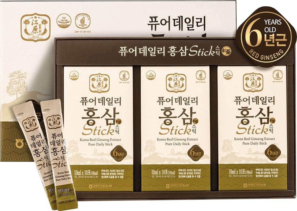 Gangwoninsam) 韩国红金生每日提取 纯净 棒30 计数 – 包含6年韩国红金生提取,韩国食品,个人包装,0.35 f.oz(10ml),3 X 10 Count Box