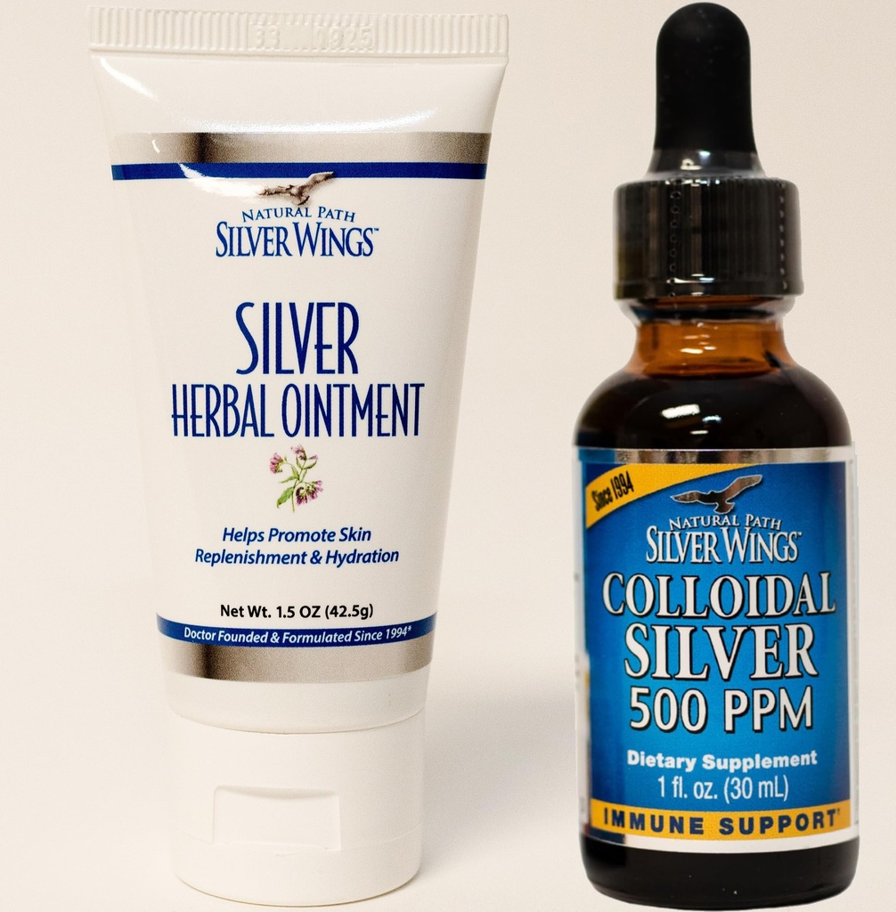 天然路径银翼补充剂 - Coloidal Silver 500 ppm (1 oz / 30 ml) 免疫支持加草药膏 250 ppm (1.5 oz)