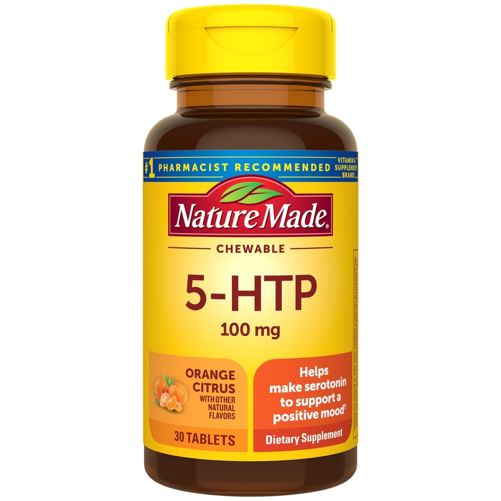 Nature Made Chewable 5HTP 100mg, 5-HTP Mood支助补编, 30 5 HTP Chewable Tables, 30天供应