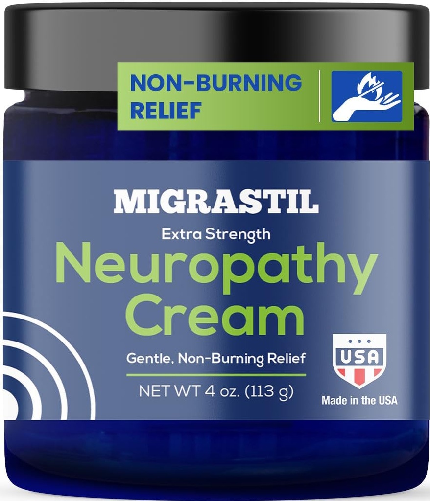 Basic Vigor Migrastil 神经病救济 额外力量的脚,腿,和手。 美国制造。 Vegan and Cruelty - Free, Non-Greasy, Gentle, Non-Burning with cooling Effect (4 oz.) (美国英语).