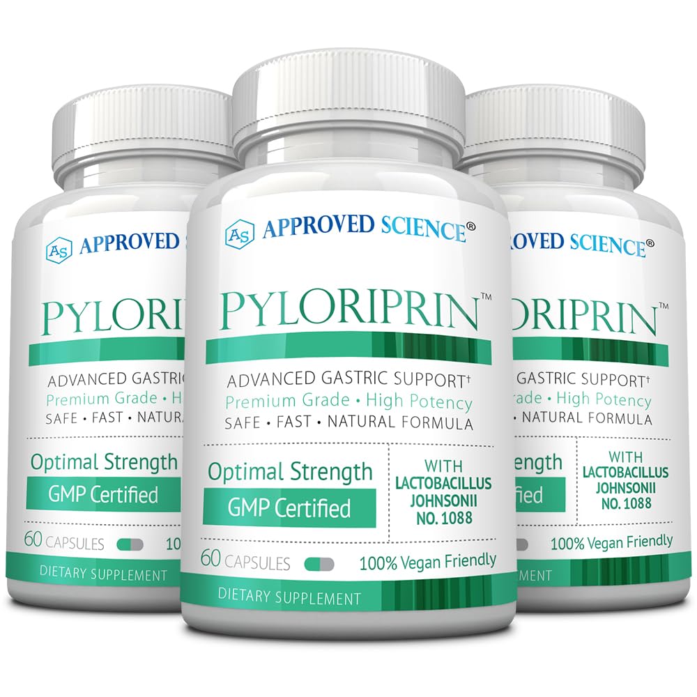 获批准的Science Pyloriprin - 对健康胃的先进消化支持 - 锌L-卡诺辛,丙生素,葡萄球芽,脱脂-180 Capsules - 三个月供应 - Vegan