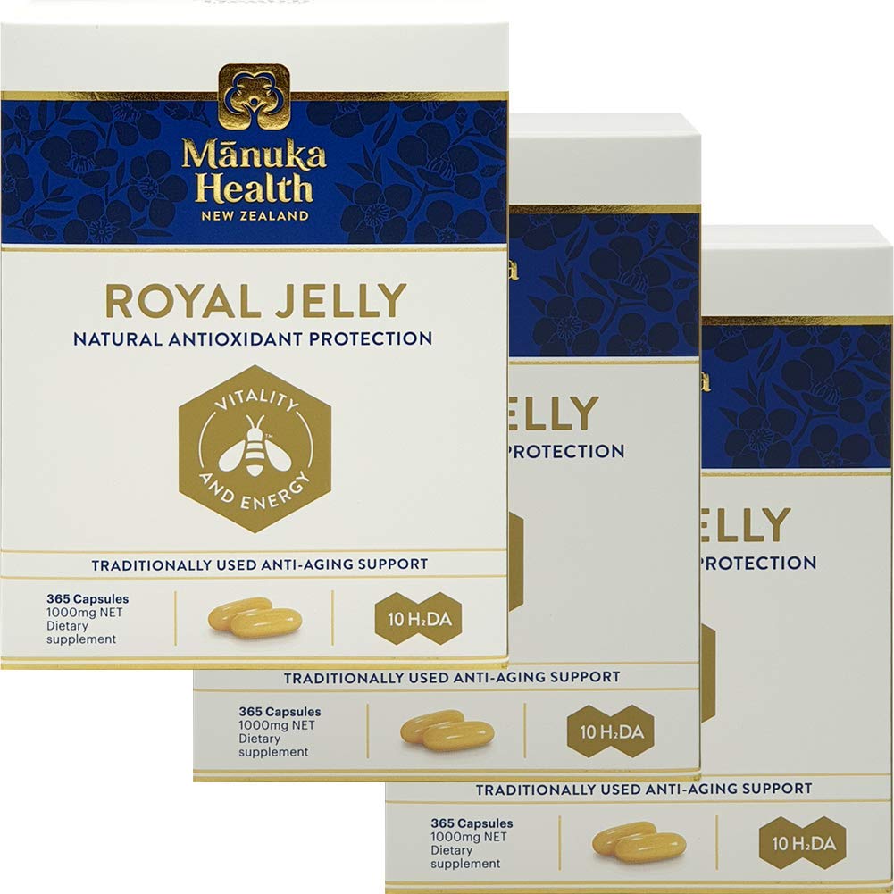 马努卡健康 10hda Royal Jelly 1000mg 365 Capsules 100%纯度 新西兰皇家Jelly Immune系统 助推和支持皮肤健康与生命力(包 3)