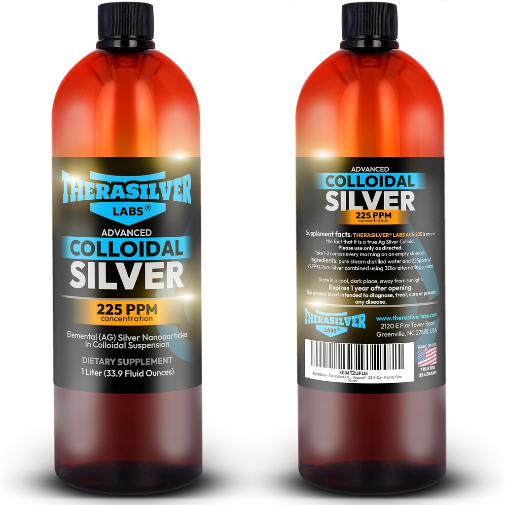 TheraSilver-TheraSilver Labs ACS 225-Advanced Coloidal Silver Liquid-225 PPM-Pure 生物活性纳米粒子用于免疫支持-32 Oz-家庭大小