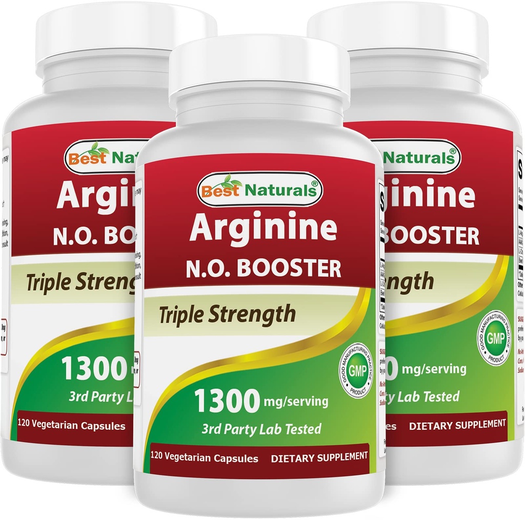 Best Naturals L-Arginine NO Booster 三重强度 1300 mg 服务 120 Veg Capsules (120 计数(3包))