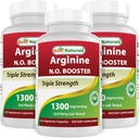 Best Naturals L-Arginine NO Booster 三重强度 1300 mg 服务 120 Veg Capsules (120 计数(3包))