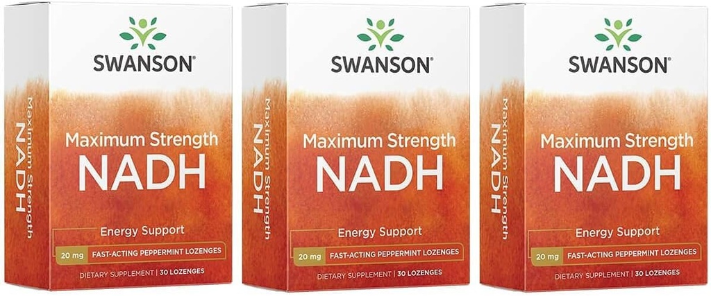 Swanson 最大力量 NADH - 快速动作的辣椒薄荷Lozenges促进脑健康和能量支持 - 维生素 B3 复合酶 帮助对抗脂肪 - (30块,每块20毫克) 3 Pack