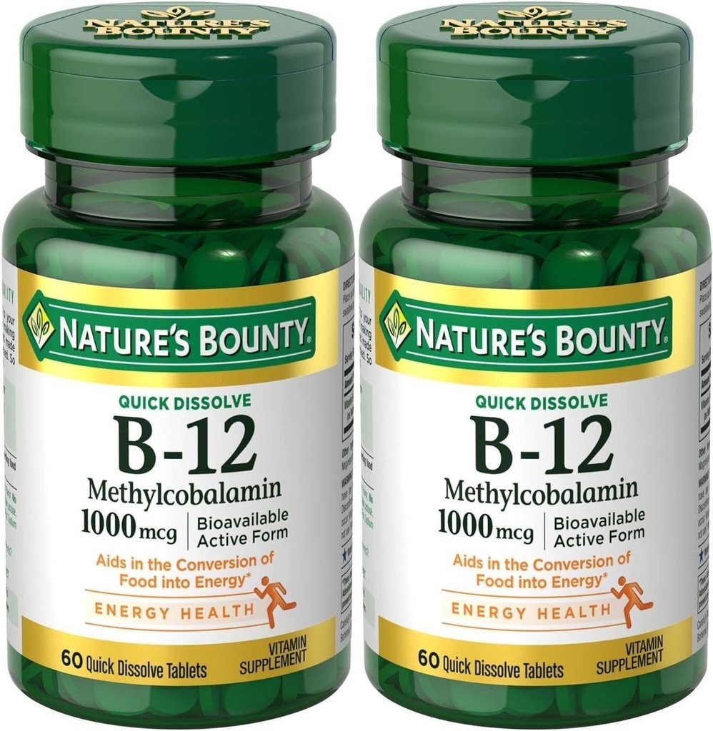 Natures Boundy Methylcobalamin B12 微洛森格牌匾,1000 mcg,120 counters,60 counters (Pack of 2)