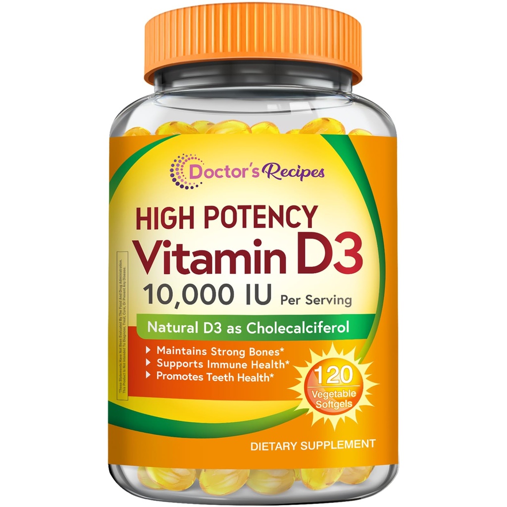 医生的食谱 维生素D3 1000 IU, Bones, Teeth, 和免疫支持, Non-GMO, No Gelatin, Gluten 或 Soy, 120 蔬菜软胶