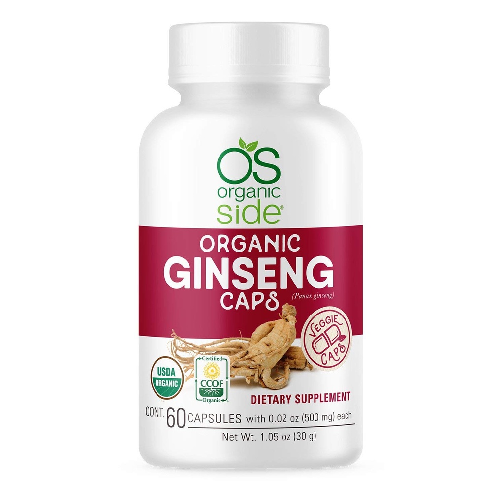 Ginseng 60 Capsules 压力缓解适应剂、能量促进剂、免疫支持剂 认证USDA有机体、非GMO、Vegan自然健康补充剂