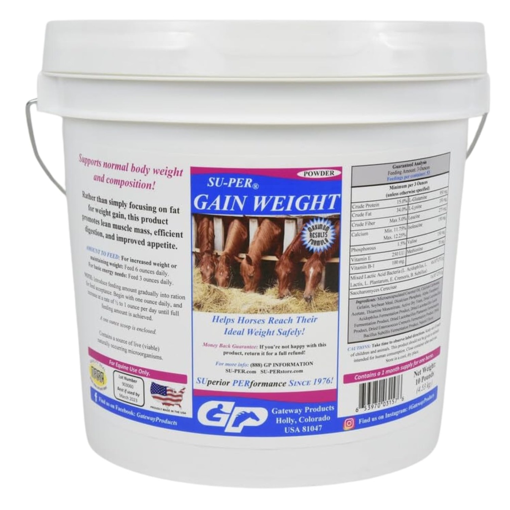 马匹的SU-PER增益重量 - Equine Supplements Weight Gainer for Horse - 促进精益肌肉弥撒,文摘和Appetite - 10英镑,1个月供应量