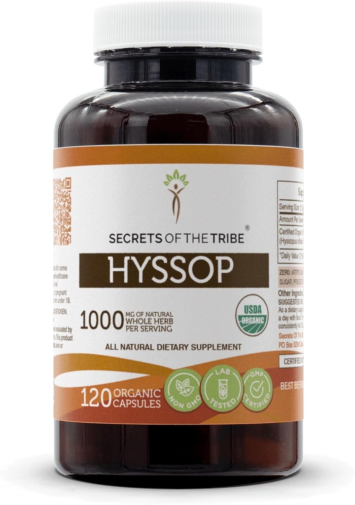 Hyssop USDA组织 Capsules 认证有机植物科Capsules,草药饮食补充 QQ Hyssopus officinalis Dried Herb(120个伯爵)