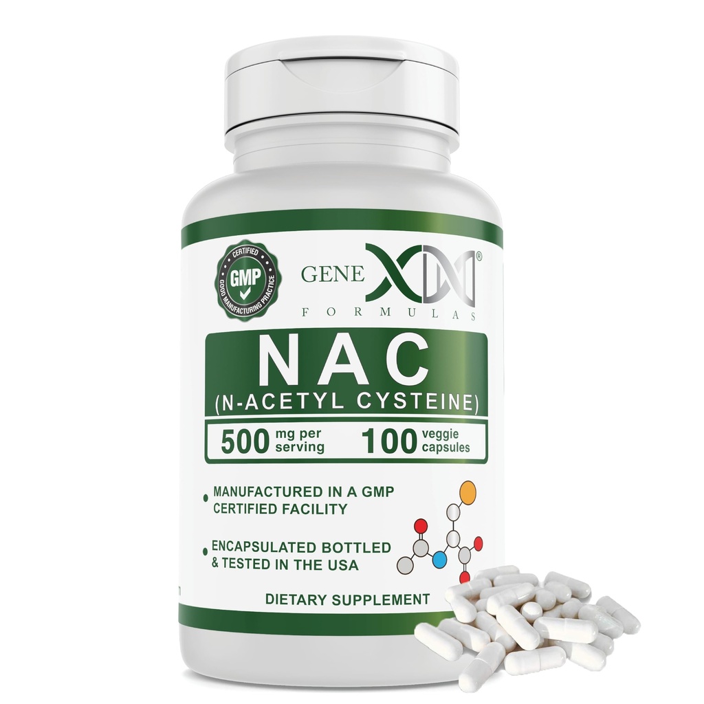 Genex公式 NAC 500mg(100 Capsules) N-乙酰Cysteine, 支持肝脏健康 - 非GMO, Gluten Free, Vegan (3个月供应)