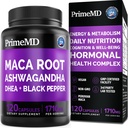 6-in-1 有机马卡根 Ashwagandha Capsules 1710mg 配有 DHEA 和 黑椒果汁 男女- 黑马卡 补充 Stamina, Bone 和 Mood 支持 补充 120 计数