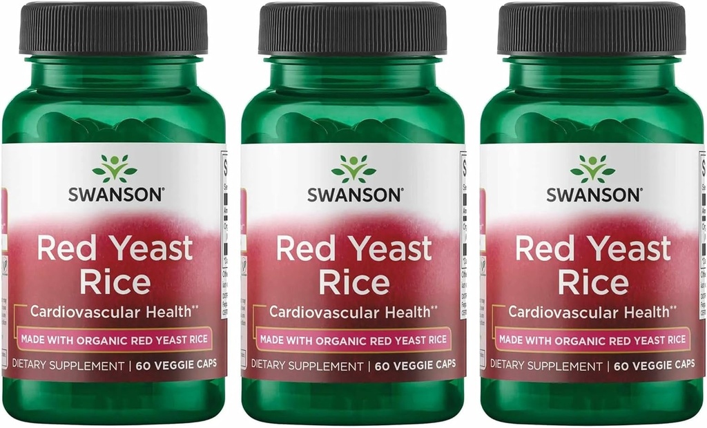 Swanson 用有机传统红酵母水稻制作 600 毫克 60 Veg Capsules(3 包)