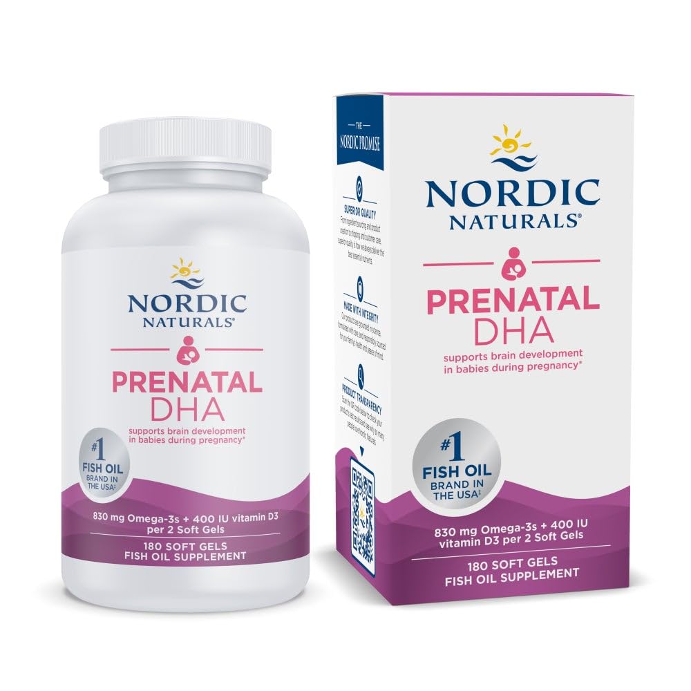 北欧自然体 产前DHA, 不受欢迎 - 180 软宝石 - 830 mg Omega-3 + 400 IU 维生素 D3 - 在孕期和哺乳期支持婴儿的大脑发育 - 非GMO - 90 服务