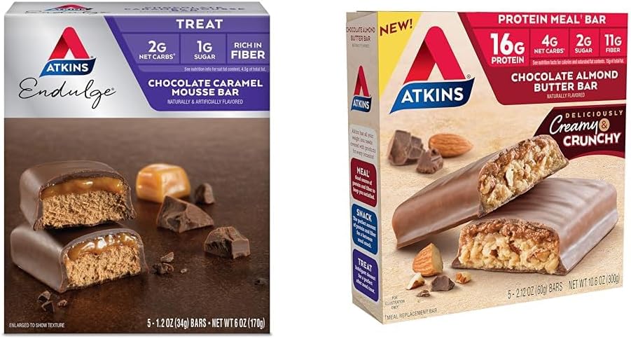 Atkins Endulge 巧克力焦糖Mousse 酒吧, 甜点最爱, 1g 糖, 高的纤维, 5 Counter & Collo Almond Butter 蛋白质大餐酒吧, Keto 友好, 5 Counter
