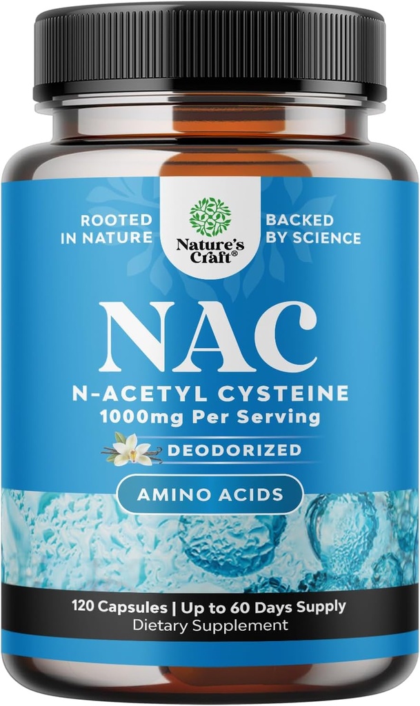 NAC 补充 N- Acetyl Cysteine 1000mg - Vegan 高吸收非味 NAC 1000mg Capsules Glutathione 肝脏清洁除毒和修复加肺健康和豁免支助(2个月)