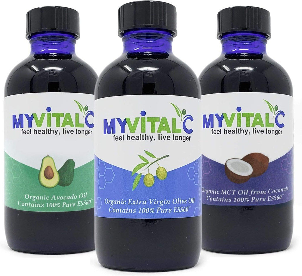 MyVitalC Combo of Organization Extra Virgin Olive Oil,MCT & Avocado Oil - SES60 抗氧化剂补充剂 - 抗衰老,长寿,睡眠,能源 - 包装3