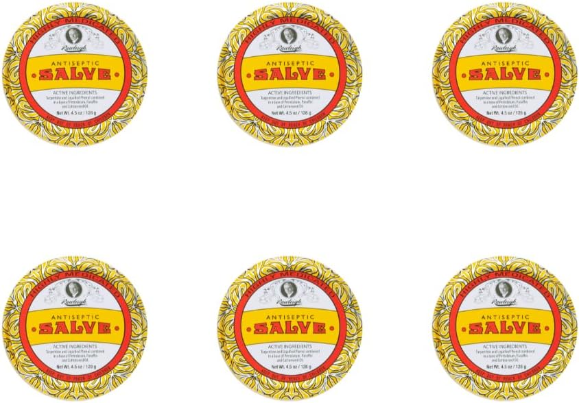 Rawleigh抗菌药 Salve Iconic 黄大锡:4.5 oz,多用途油膏 苏打切, 布鲁伊斯, 刺激, 配有 Turpentine, Phenol, 棉籽油和Paraffin, 原始公式 - 包装 6