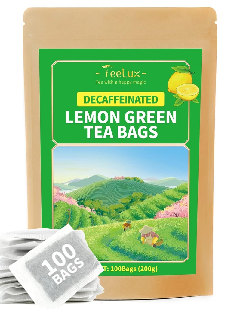 TeeLux 脱咖啡因柠檬绿茶, 平滑的脱咖啡因绿色茶, 刷新柠檬阿罗玛和弗拉沃尔, 100 Counter