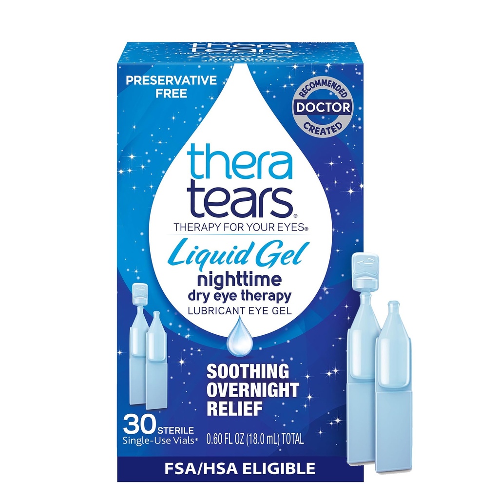 TheraTears Liquid Gel 夜间润滑眼滴 干眼,单用途 Vials, 30 Counter