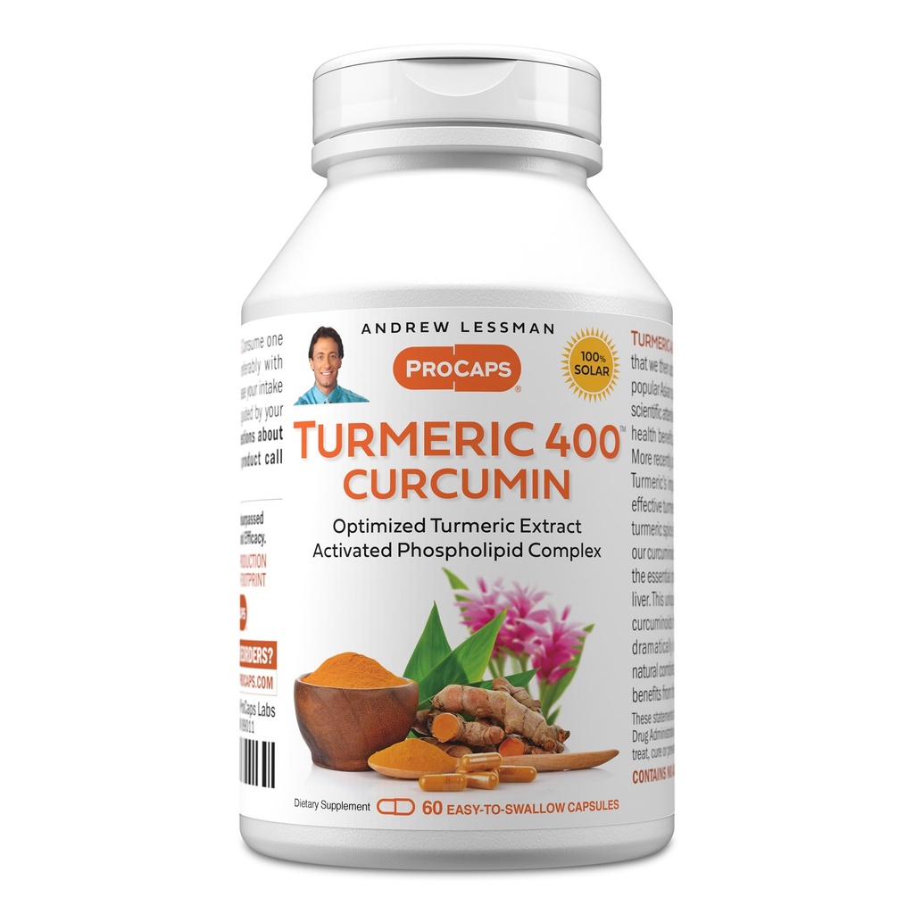 AndreW Lessman Turmeric 400mg - 60 Capsules - 95% Crucuminoids 用作磷脂复合物,用于优化惠益和吸收,高潜力标准化提取,小容易吞咽 Capsules