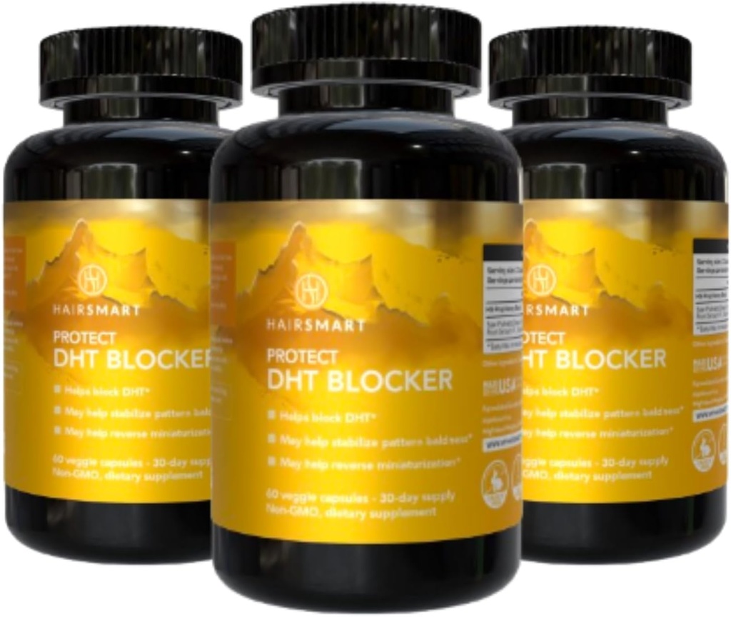 DHT 男女屏蔽器,Gluten-Free Formula, Saw Palmetto, Stinging Nettle, 绿茶, Pygeum Bark & Pumkin种子 毛发生长的毛发补充, 60 计数, 包 3