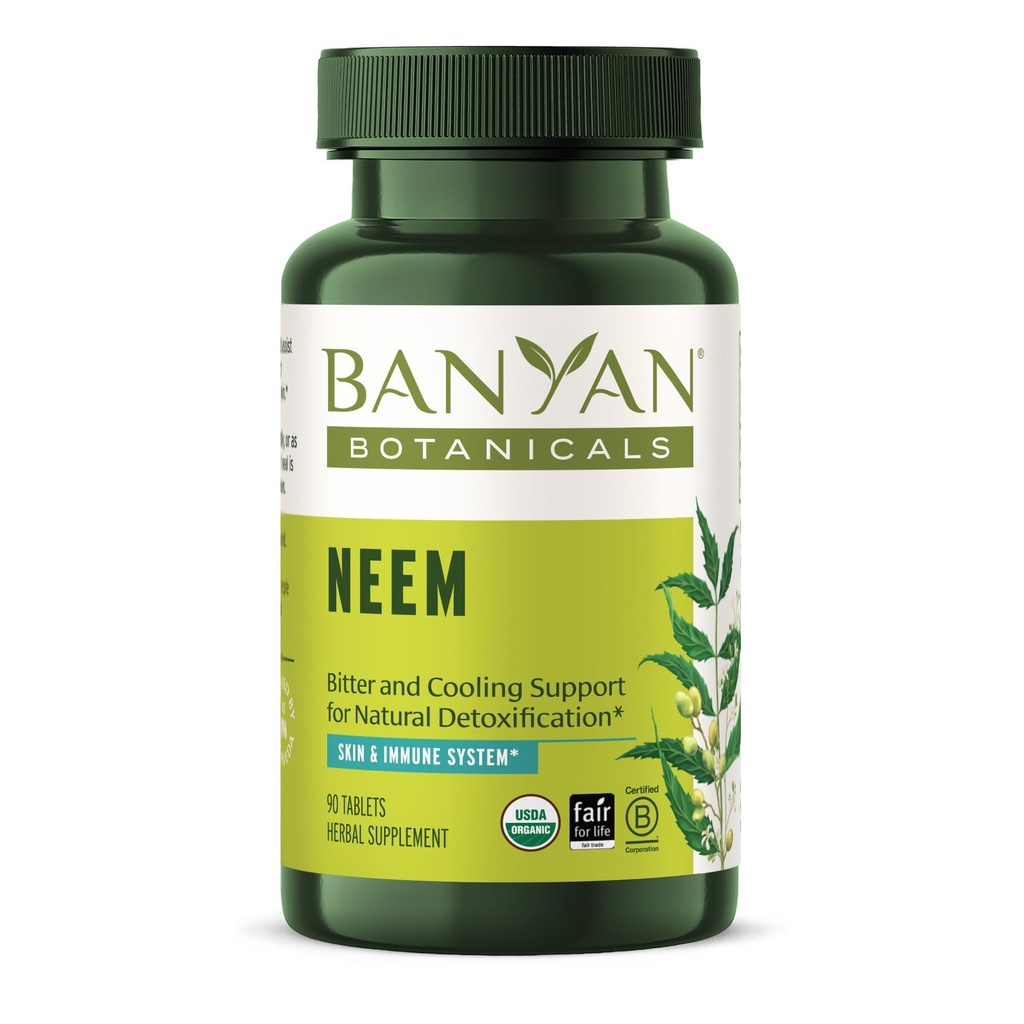 Banyan植物学 Neem板块 – 有机 Neem Leaf (Azadirachta Indica) – 支持自然解毒,健康皮肤,以及Immune健康 * – 90板块 – 非GMO 可持续来源 Vegan