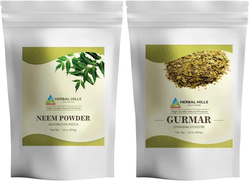 HERBAL HILLS NEEM Leaf 粉末和Gurmar 粉末 Gymnema Sylvestre 2 Combo包装