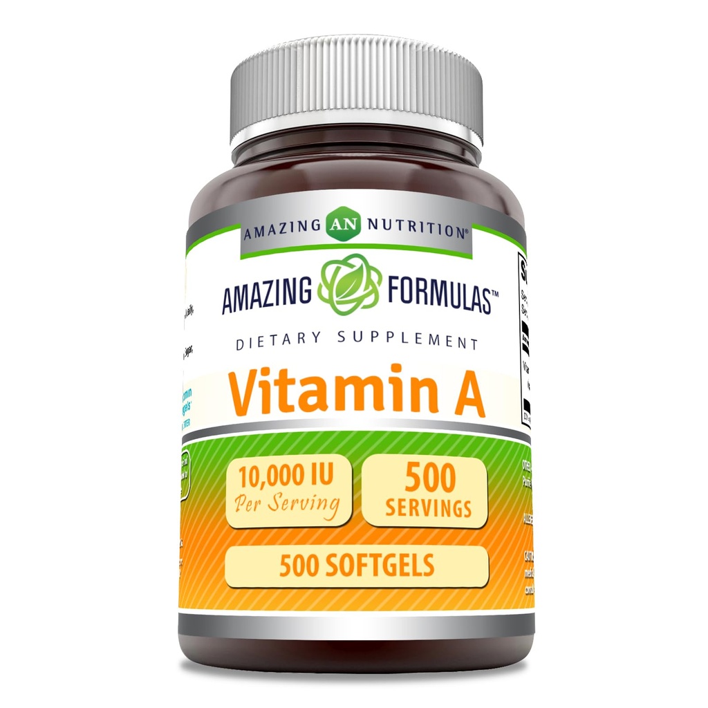 令人惊奇的维生素A 10000 IU Supplements QQ 作为 Retinyl Palmitate → 3000 Mcg → Softgels → Non-GMO → Gluten Free → 在美国制造(1 Pack, 500 Counts)