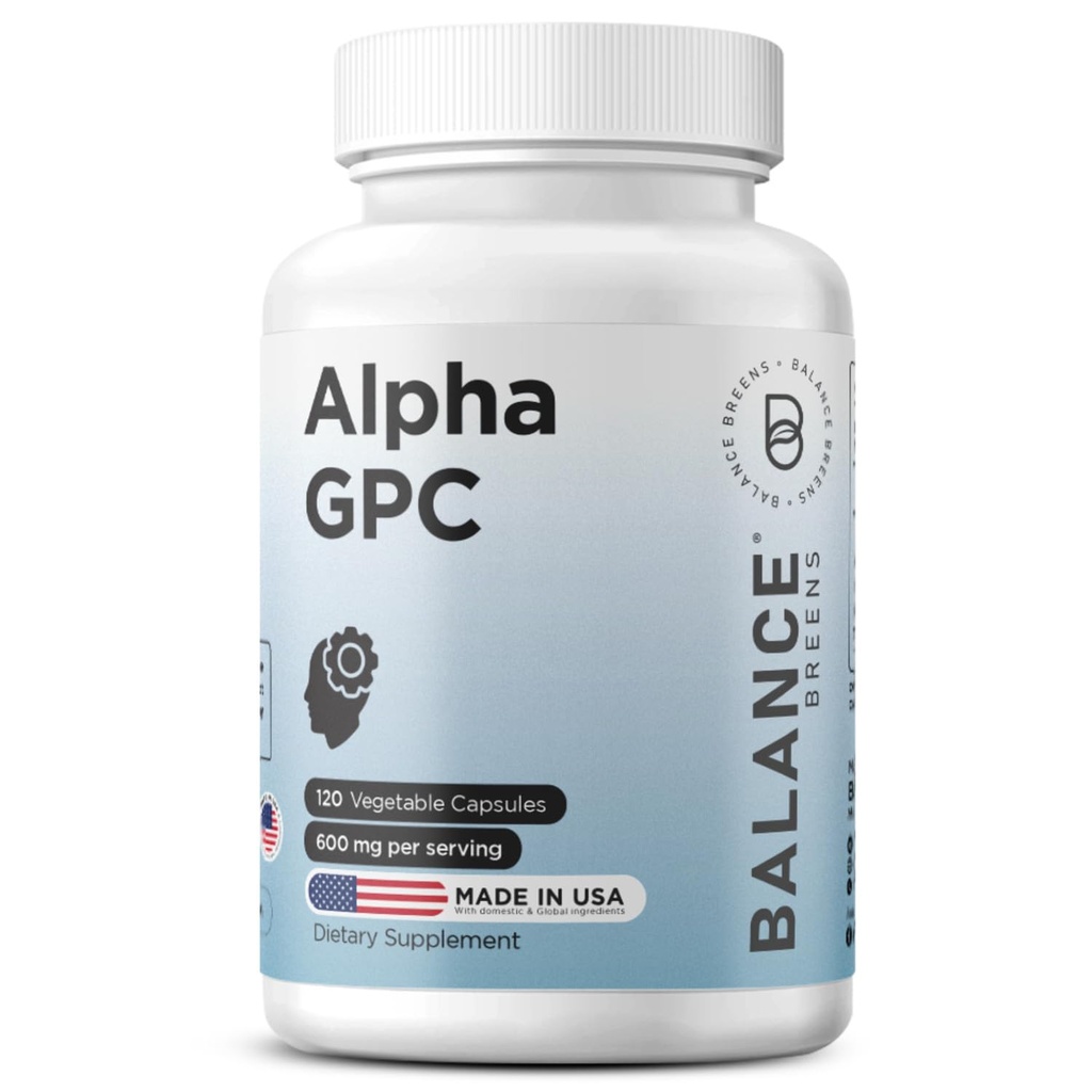阿尔法GPC Choline 补充600mg,120 Veg Capsules - 高级内存公式,Nootropic脑支持(120 Counter (Pack of 1)).