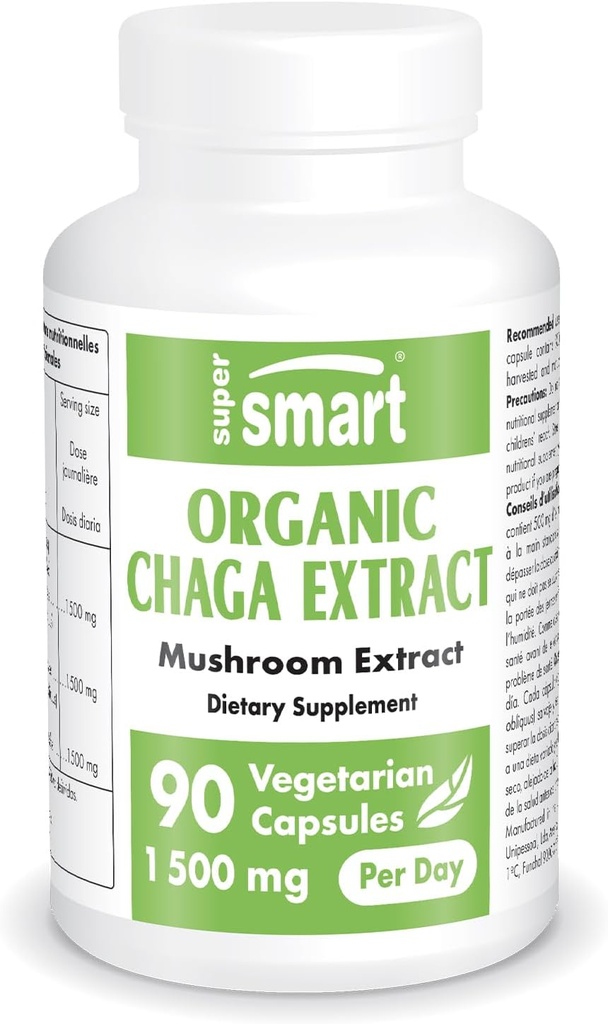 SuperSmart Organization Chaga 提取 每日1500mg(高强度) - 野和手摘查加蘑菇 补充 QQ N-GMO & Gluten Free - 90 蔬菜卡普尔